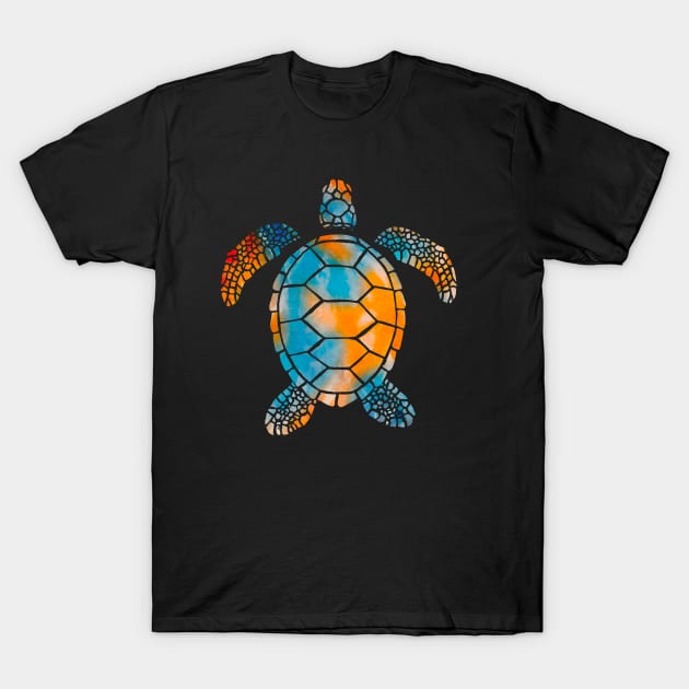 Orange and Blue Watercolor Sea Turtle T-Shirt by ksrogersdesigns